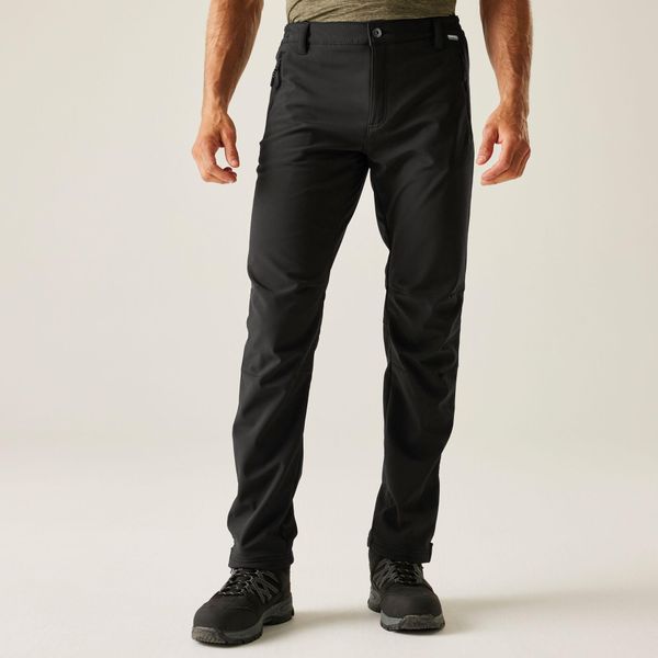 Geo Softshell II Męskie wodoodporne spodnie turystyczne. Czarne spodnie materiałowe męskie Regatta, bez wzorów, z softshellu, sportowe. W wyprzedaży za 278.15 zł.