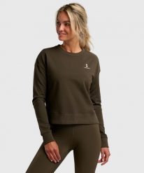 Bluza sportowa damska ekologiczna. Zielone bluzy sportowe damskie NORDICDOTS, l, bez wzorów, z bawełny, bez ramiączek, długie, bez kaptura. Za 275.00 zł.