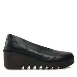 Półbuty Fly London. Czarne półbuty damskie Fly London, bez wzorów, bez obcasa, na koturnie. Za 269.99 zł.