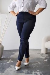 Granatowe spodnie Alex PLUS SIZE XXL. Spodnie materiałowe damskie Nasi partnerzy, bez wzorów, z elastanu, eleganckie, plus size. Za 199.90 zł.