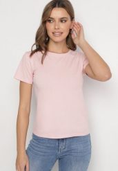 Różowy Klasyczny T-shirt z Bawełny Lorali. Czerwone t-shirty damskie Born2be, m, bez wzorów, z bawełny, bez kołnierzyka. Za 29.99 zł.