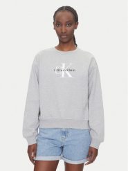Calvin Klein Jeans Bluza Monologo LV047B234G Szary Relaxed Fit. Szare bluzy bez kaptura damskie Calvin Klein Jeans, s, z bawełny. Za 329.99 zł.