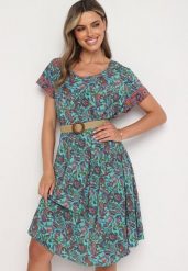 Zielona Wiskozowa Sukienka Rozkloszowana we Wzór Paisley Mastis. Zielone sukienki damskie Born2be, na imprezę, uniwersalny, bez wzorów, z wiskozy, eleganckie, bez kołnierzyka, bez ramiączek, midi, rozkloszowane. W wyprzedaży za 63.99 zł.