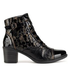 Botki Rieker. Czarne botki damskie Rieker, bez obcasa, na słupku, bez zapięcia. Za 307.99 zł.