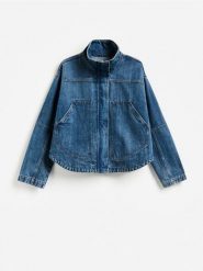 Jeansowa kurtka - granatowy. Niebieskie kurtki damskie Reserved, l, bez wzorów, z bawełny, bez kaptura. Za 159.99 zł.