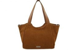 Torebka damska zamszowa typu worek - Brązowa jasna. Brązowe torebki klasyczne damskie Barberinis, bez wzorów, z jeansu, duże, pikowane, bez dodatków. Za 300.99 zł.