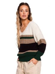 Made of emotion Sweter w kolorze beżowo-czarnym ze wzorem rozmiar: S/M. Brązowe swetry klasyczne damskie Made Of Emotion, m, ze splotem, bez kołnierzyka. Za 122.96 zł.