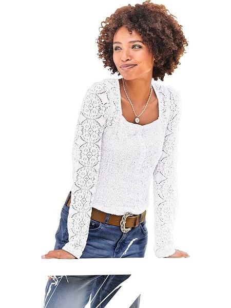 Heine Bluzka w kolorze białym rozmiar: 48. Białe bluzki damskie Heine, bez wzorów, z bawełny, bez kołnierzyka, bez ramiączek. Za 95.46 zł.