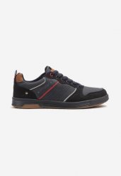 Granatowe Buty Sportowe Sneakersy z Napisem i Perforacją Arandira. Niebieskie buty sportowe na co dzień męskie Born2be, z jeansu, bez zapięcia. Za 139.99 zł.