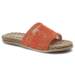 Pomarańczowe Klapki Artiker Materiałowe Buty Na Lato. Brązowe klapki damskie Artiker, w ażurowe wzory, z materiału, bez obcasa. Za 79.00 zł.