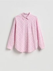 Bawełniana koszula w kratkę - różowy. Czerwone koszule damskie Reserved, l, bez wzorów, z bawełny, bez kołnierzyka, bez ramiączek. Za 99.99 zł.