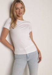 Biały Bawełniany T-shirt z Cyrkoniami przy Rękawach Pronolea. Białe t-shirty damskie Born2be, m, z aplikacjami, z bawełny, bez kołnierzyka. Za 59.99 zł.