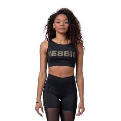 Biustonosz treningowy NEBBIA Gold Mesh Mini Top. Czarne biustonosze sportowe damskie Nebbia, xs, bez wzorów, z meshu, bez ramiączek. Za 129.99 zł.