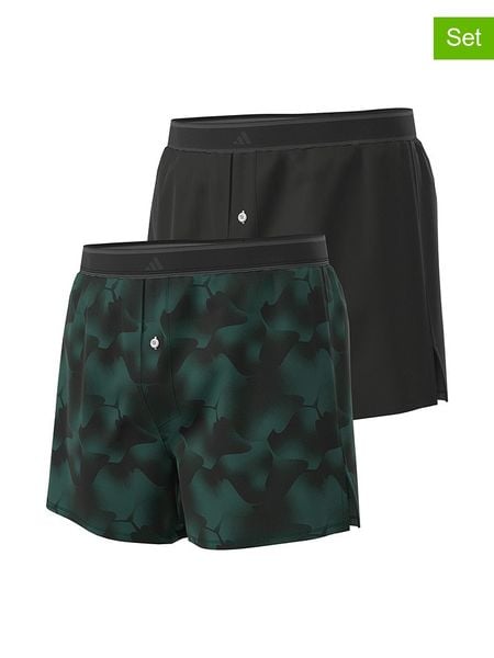 Adidas Bokserki (2 pary) w kolorze czarnym i ciemnozielonym rozmiar: XL. Czarne bokserki męskie Adidas, bez wzorów. Za 118.01 zł.