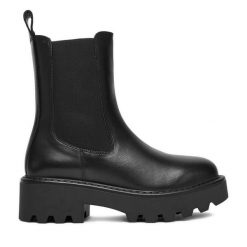 Sztyblety GINO ROSSI. Czarne botki damskie Gino Rossi, bez obcasa, na płaskiej podeszwie, bez zapięcia. Za 339.99 zł.