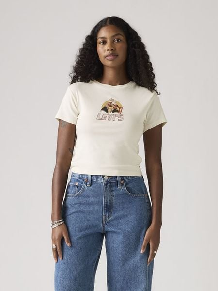 Levi's Koszulka w kolorze kremowym rozmiar: S. Brązowe bluzki damskie Levi's, s, bez wzorów, z bawełny, bez kołnierzyka, bez ramiączek. Za 74.46 zł.