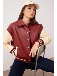 Trendyol Kurtka w kolorze czerwono-beżowym ze skóry syntetycznej rozmiar: L. Czerwone kurtki damskie Trendyol, l, bez wzorów, prążkowane, bez kaptura. Za 191.42 zł.