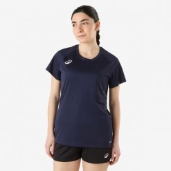 Koszulka do piłki ręcznej damska Atorka H100. Niebieskie bluzki damskie KIPSTA, l, bez wzorów, z materiału, sportowe, bez kołnierzyka, bez ramiączek. Za 44.99 zł.