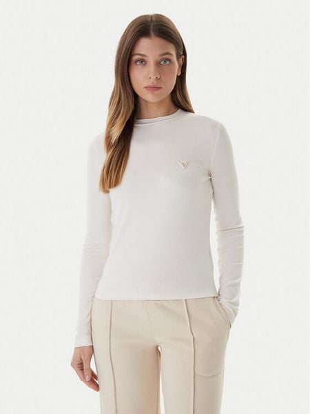 Guess Bluzka V6RI00 KD741 Écru Slim Fit. Bluzki damskie Guess, xxs, z aplikacjami, z bawełny, bez ramiączek. Za 199.99 zł.