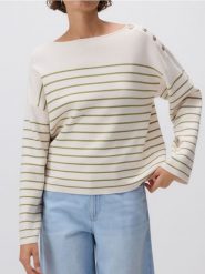 Sweter w paski z guzikami - oliwkowy. Zielone swetry klasyczne damskie Reserved, l, z dzianiny, bez kołnierzyka. W wyprzedaży za 39.99 zł.