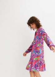 Sukienka tunikowa z lejącej wiskozy. Czerwone sukienki damskie bonprix, bez wzorów, z wiskozy, eleganckie, bez kołnierzyka, bez ramiączek. Za 117.99 zł.