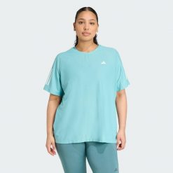 Koszulka Own The Run (Plus Size). Zielone bluzki sportowe damskie Adidas, plus size, bez wzorów, z elastanu, bez ramiączek. Za 177.10 zł.