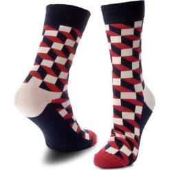 Skarpety Wysokie Unisex HAPPY SOCKS - FO01-068 Czerwony Kolorowy. Czerwone skarpetki damskie Happy Socks, bez wzorów, z bawełny. Za 39.90 zł.