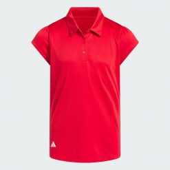 KOSZULKA POLO Z KRÓTKIM RĘKAWEM DLA DZIEWCZĄT. Niebieskie koszulki dziewczęce Adidas, l, bez wzorów, z materiału, bez ramiączek. Za 119.00 zł.