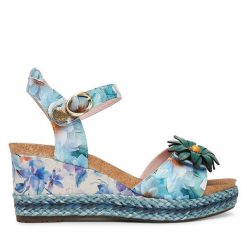 Sandały Laura Vita. Niebieskie sandały damskie Laura Vita, bez wzorów, bez obcasa, na koturnie. Za 439.99 zł.