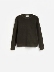 Strukturalny sweter z bawełną - ciemnozielony. Zielone swetry męskie Reserved, l, bez wzorów, z bawełny, bez kołnierzyka. Za 119.99 zł.