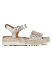 Geox Skórzane sandały "Eolie" w kolorze srebrnym na koturnie rozmiar: 37. Szare sandały damskie Geox, bez wzorów, bez obcasa, na koturnie. Za 260.99 zł.