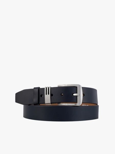 Granatowy pasek ze skóry licowej. Niebieskie paski męskie Brawo sp. z o.o., bez wzorów, z denimu, eleganckie. Za 129.99 zł.