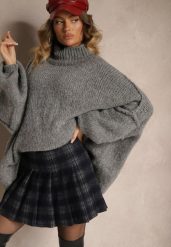 Granatowe Trapezowe Spódnico-Spodenki Plisowane z Wiskozą High Waist w Kratę z Paskiem Filiana. Niebieskie spódniczki damskie Renee, bez wzorów, z wiskozy, eleganckie, z podwyższonym stanem. Za 109.99 zł.