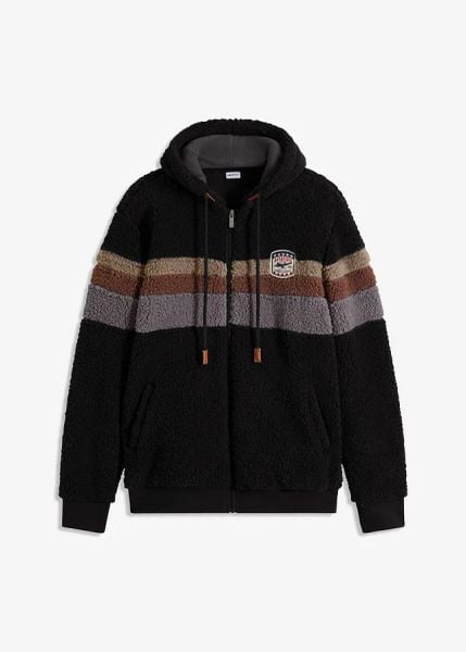 Bluza rozpinana z polaru baranka, z kapturem. Czarne bluzy z kapturem męskie bonprix, m, z polaru. Za 169.99 zł.
