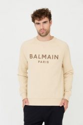 BALMAIN Beżowa bluza Printed Sweatshirt. Brązowe bluzy bez kaptura męskie Balmain, m. W wyprzedaży za 1,999.99 zł.