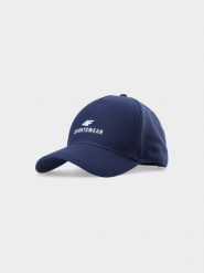 4F Czapka z daszkiem strapback uniseks - granatowa S/M. Niebieskie czapki z daszkiem damskie 4f, bez wzorów, z bawełny. W wyprzedaży za 29.99 zł.