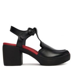 Sandały Fly London. Czarne sandały damskie Fly London, bez wzorów, bez obcasa, na słupku. Za 589.99 zł.