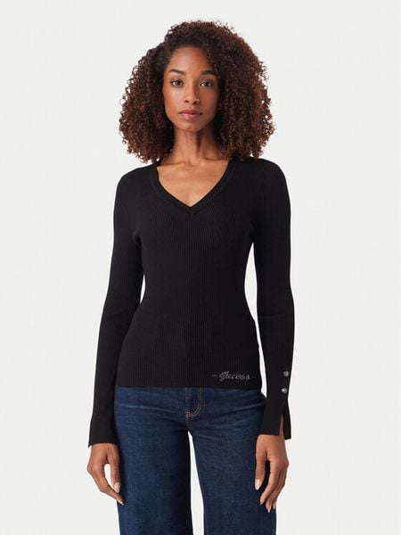 Guess Sweter W6YR10 Z0949 Czarny Slim Fit. Czarne swetry klasyczne damskie Guess, s, z wiskozy, bez kołnierzyka. Za 344.99 zł.
