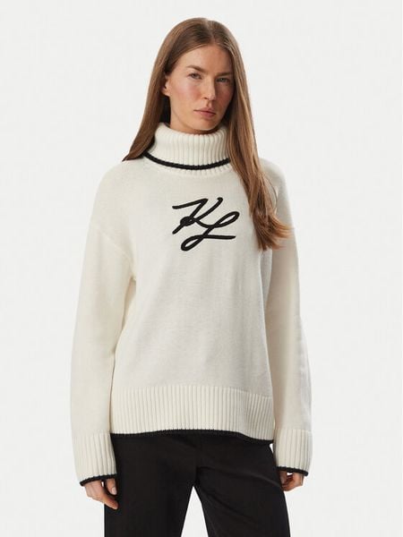 KARL LAGERFELD Golf B4W18033 Biały Regular Fit. Białe golfy damskie Karl Lagerfeld, xs, bez wzorów, z syntetyku, bez ramiączek. Za 1,299.00 zł.