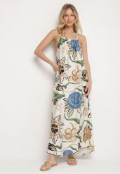 Jasnobeżowa Sukienka z Wiskozą i Lnem w Kwiaty Rinetia. Brązowe sukienki damskie Born2be, na spacer, na wiosnę, l, bez wzorów, z wiskozy, eleganckie, bez kołnierzyka, bez ramiączek, maxi, sportowe. W wyprzedaży za 59.99 zł.