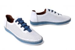 MANITU 850095-05 blau, półbuty damskie. Białe półbuty damskie Manitu, bez wzorów, ze skóry, bez obcasa. Za 271.92 zł.