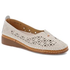 Beżowe Półbuty S.Barski Wsuwane Obuwie Damskie. Brązowe półbuty damskie S.BARSKI, w ażurowe wzory, ze skóry, eleganckie, bez obcasa. Za 189.00 zł.