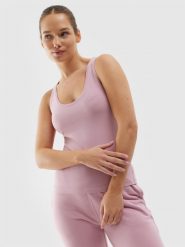 4F Top slim gładki damski - różowy XS. Czerwone topy damskie 4f, xs, bez wzorów, z bawełny, bez kołnierzyka. W wyprzedaży za 19.99 zł.