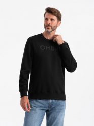 Klasyczna dresowa męska bluza z napisem – czarna V4 OM-SSPS-0181 - XXL. Czarne bluzy bez kaptura męskie Ombre Clothing, l, z bawełny. Za 95.99 zł.