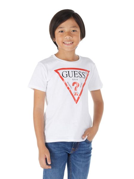 Guess T-Shirt L73I55 K8HM0 Biały Regular Fit. Białe t-shirty chłopięce Guess, z aplikacjami, z bawełny, bez ramiączek. Za 39.99 zł.