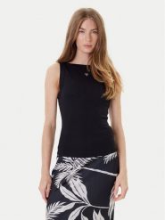 Guess Top W5RP16 KCNH2 Czarny Regular Fit. Czarne topy damskie Guess, m, z aplikacjami, z syntetyku, bez kołnierzyka. Za 169.99 zł.