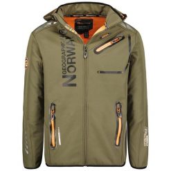 Geographical Norway ROYAUTE - softshell męski khaki z pomarańczowymi akcentami. Brązowe kurtki softshell damskie Geographical Norway, m, bez wzorów, z elastanu, bez kaptura. Za 239.00 zł.