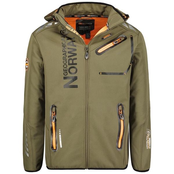 Geographical Norway ROYAUTE - softshell męski khaki z pomarańczowymi akcentami. Brązowe kurtki softshell damskie Geographical Norway, m, bez wzorów, z elastanu, bez kaptura. Za 239.00 zł.