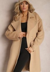 Beżowy Klasyczny Płaszcz Wiązany Paskiem w Talii Aniele. Brązowe płaszcze damskie Renee, l, bez wzorów, klasyczne. Za 349.99 zł.