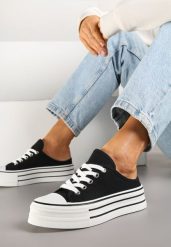 Czarne Trampki przed Kostkę na Platformie Jalirna. Czarne trampki i tenisówki damskie Born2be, z aplikacjami, przed kostkę. Za 84.99 zł.